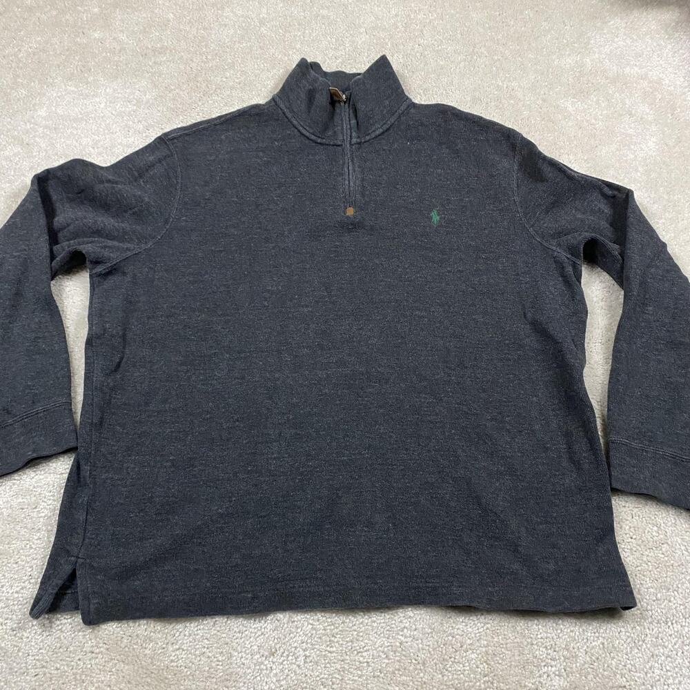 Polo Ralph Lauren Sweater Mens XL Gray 1/4 Zip Mock Neck Cotton Knit Pony Logo